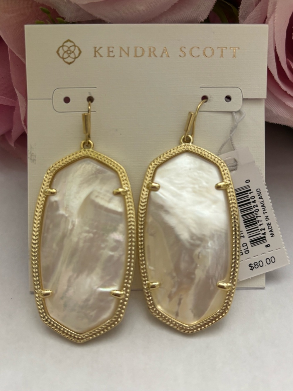 NWT Kendra Scott Danielle Statement Earrings in Gold Ivory Mother of pearl